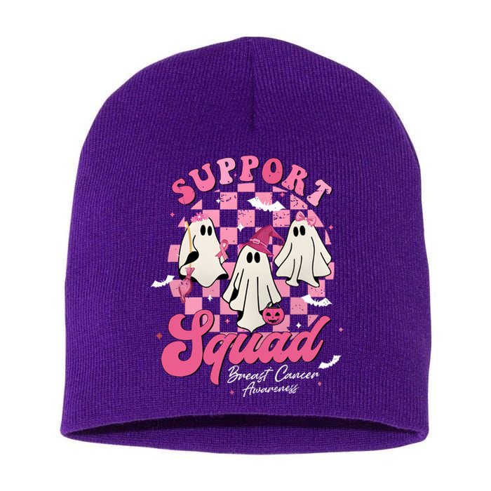 Halloween Ghost Support Squad Breast Cancer Pink Ribbon Short Acrylic Beanie