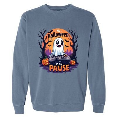 Halloween Gaming Saying Funny Ghost Design Gamer Cute Gift Garment-Dyed Sweatshirt