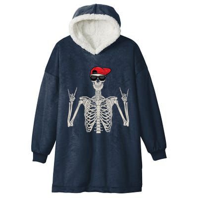 Halloween Gift Skeleton Rock On Hand Skeleton Cute Gift Hooded Wearable Blanket