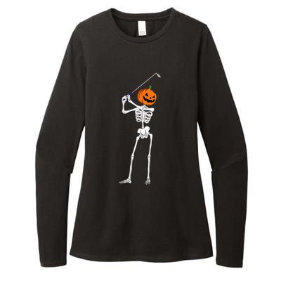 Halloween Golf Skeleton Pumpkin Player Golfer Sport Game Womens CVC Long Sleeve Shirt