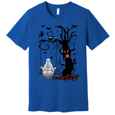 Halloween Ghost Swinging And Reading Book Creepy Pumpkins Cool Gift Premium T-Shirt