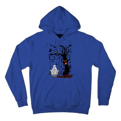 Halloween Ghost Swinging And Reading Book Creepy Pumpkins Cool Gift Tall Hoodie