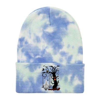 Halloween Ghost Swinging And Reading Book Creepy Pumpkins Cool Gift Tie Dye 12in Knit Beanie