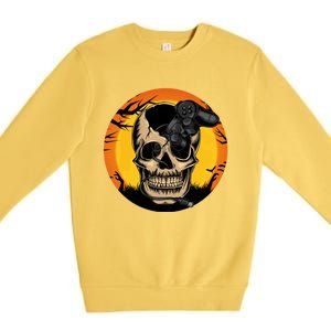 Halloween Gamer Skeleton Funny Teens Gaming Great Gift Premium Crewneck Sweatshirt