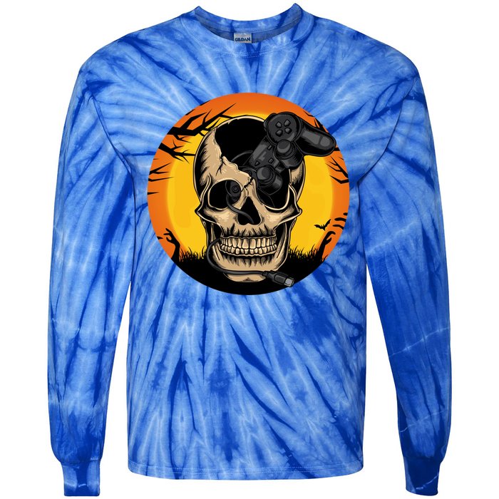 Halloween Gamer Skeleton Funny Teens Gaming Great Gift Tie-Dye Long Sleeve Shirt