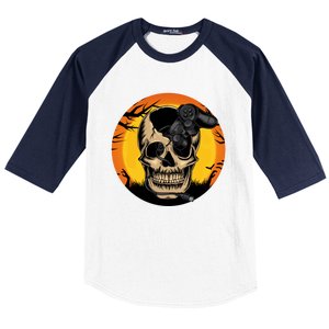 Halloween Gamer Skeleton Funny Teens Gaming Great Gift Baseball Sleeve Shirt