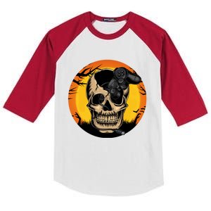 Halloween Gamer Skeleton Funny Teens Gaming Great Gift Kids Colorblock Raglan Jersey