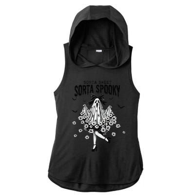 Halloween Ghost Sorta Sweet Sorta Spooky Ladies PosiCharge Tri-Blend Wicking Draft Hoodie Tank