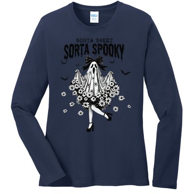 Halloween Ghost Sorta Sweet Sorta Spooky Ladies Long Sleeve Shirt