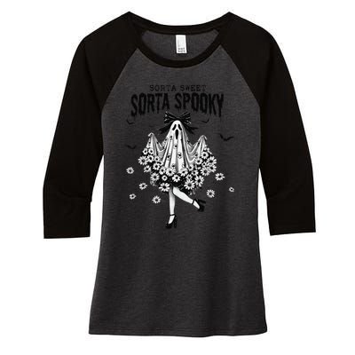 Halloween Ghost Sorta Sweet Sorta Spooky Women's Tri-Blend 3/4-Sleeve Raglan Shirt