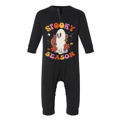 Halloween Groovy Spooky Season Ghost Floral Hippie Vintage Infant Fleece One Piece