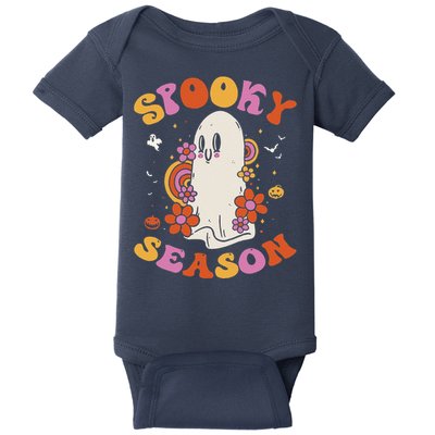 Halloween Groovy Spooky Season Ghost Floral Hippie Vintage Baby Bodysuit