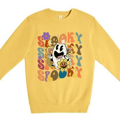 Halloween Groovy Spooky Vibes Ghost Floral Hippie Vintage Premium Crewneck Sweatshirt