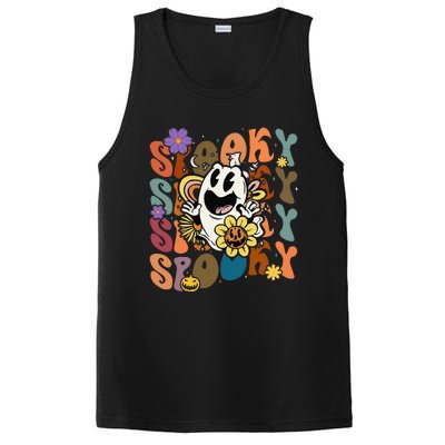 Halloween Groovy Spooky Vibes Ghost Floral Hippie Vintage PosiCharge Competitor Tank