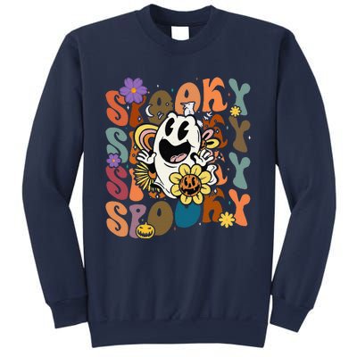 Halloween Groovy Spooky Vibes Ghost Floral Hippie Vintage Sweatshirt