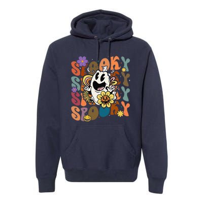 Halloween Groovy Spooky Vibes Ghost Floral Hippie Vintage Premium Hoodie