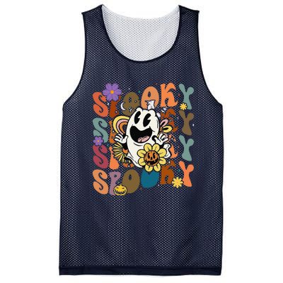 Halloween Groovy Spooky Vibes Ghost Floral Hippie Vintage Mesh Reversible Basketball Jersey Tank