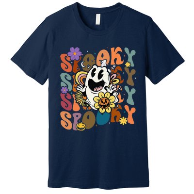 Halloween Groovy Spooky Vibes Ghost Floral Hippie Vintage Premium T-Shirt