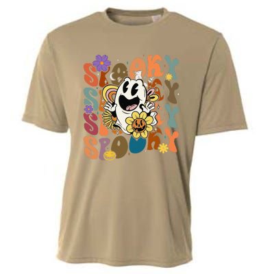 Halloween Groovy Spooky Vibes Ghost Floral Hippie Vintage Cooling Performance Crew T-Shirt