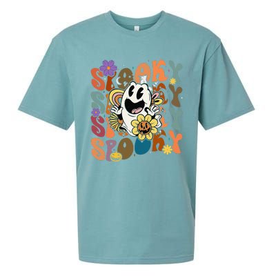 Halloween Groovy Spooky Vibes Ghost Floral Hippie Vintage Sueded Cloud Jersey T-Shirt