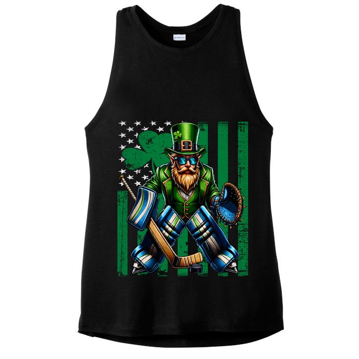 Hockey Goalie St Patricks Day Irish Shamrock American Flag Cool Gift Ladies PosiCharge Tri-Blend Wicking Tank