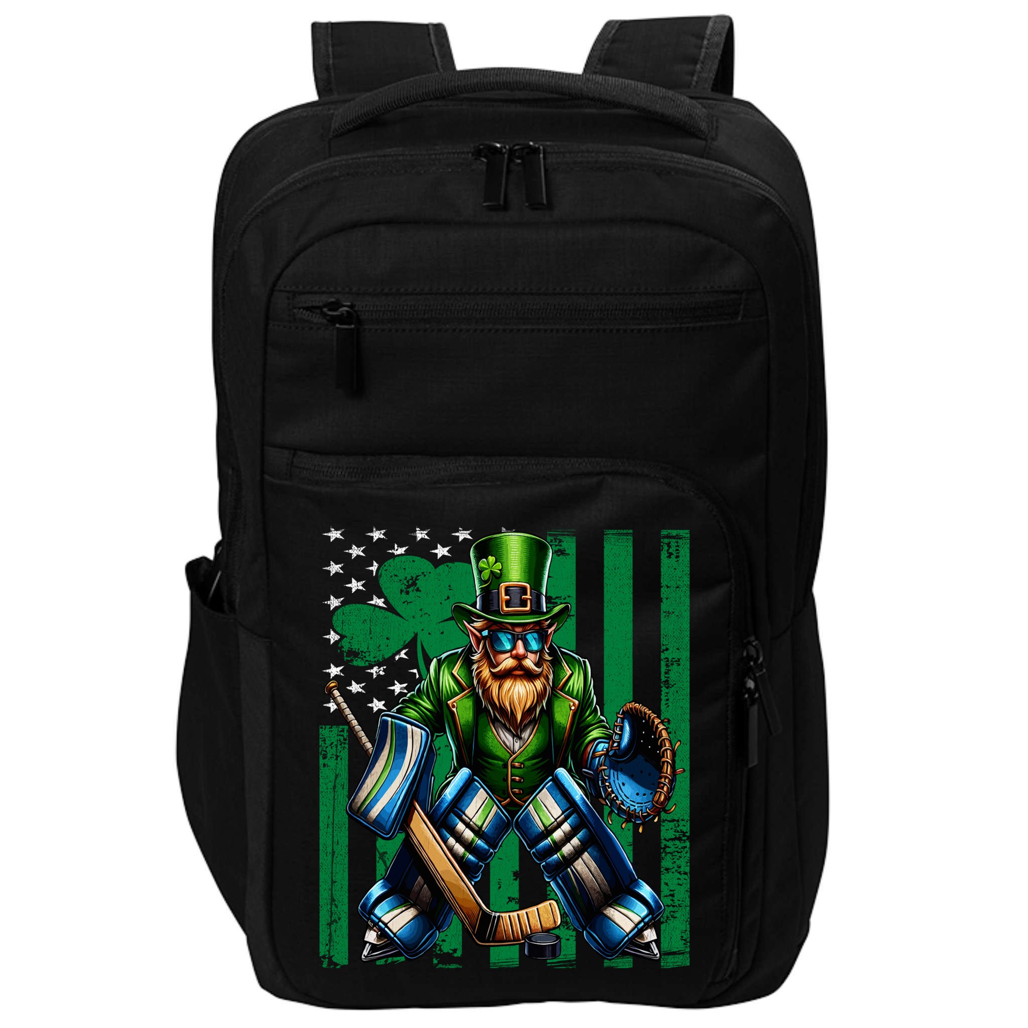 Hockey Goalie St Patricks Day Irish Shamrock American Flag Cool Gift Impact Tech Backpack