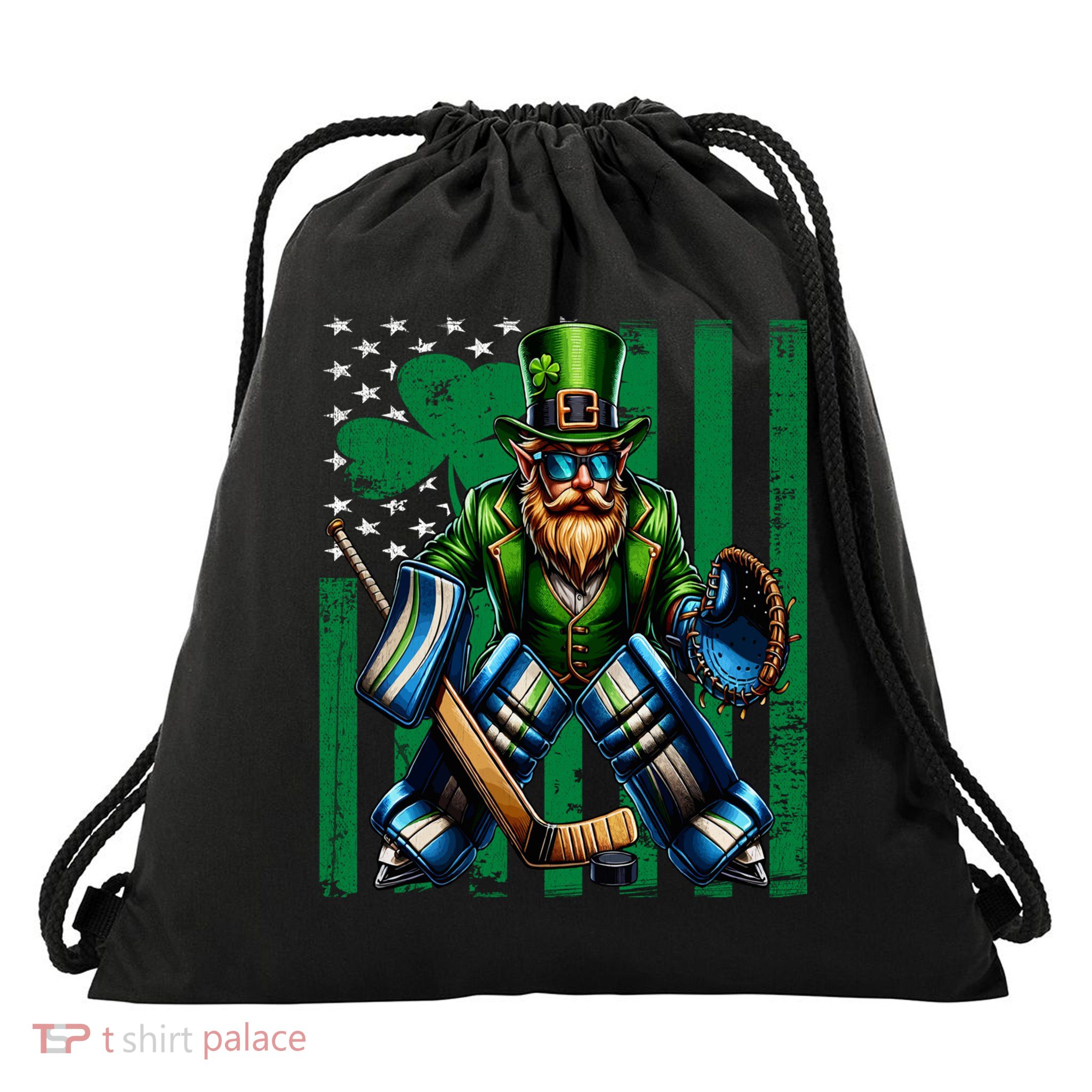 Hockey Goalie St Patricks Day Irish Shamrock American Flag Cool Gift Drawstring Bag