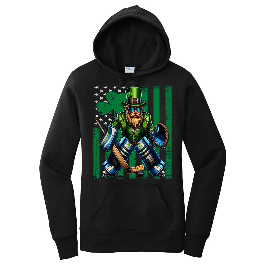 Hockey Goalie St Patricks Day Irish Shamrock American Flag Cool Gift Women's Pullover Hoodie