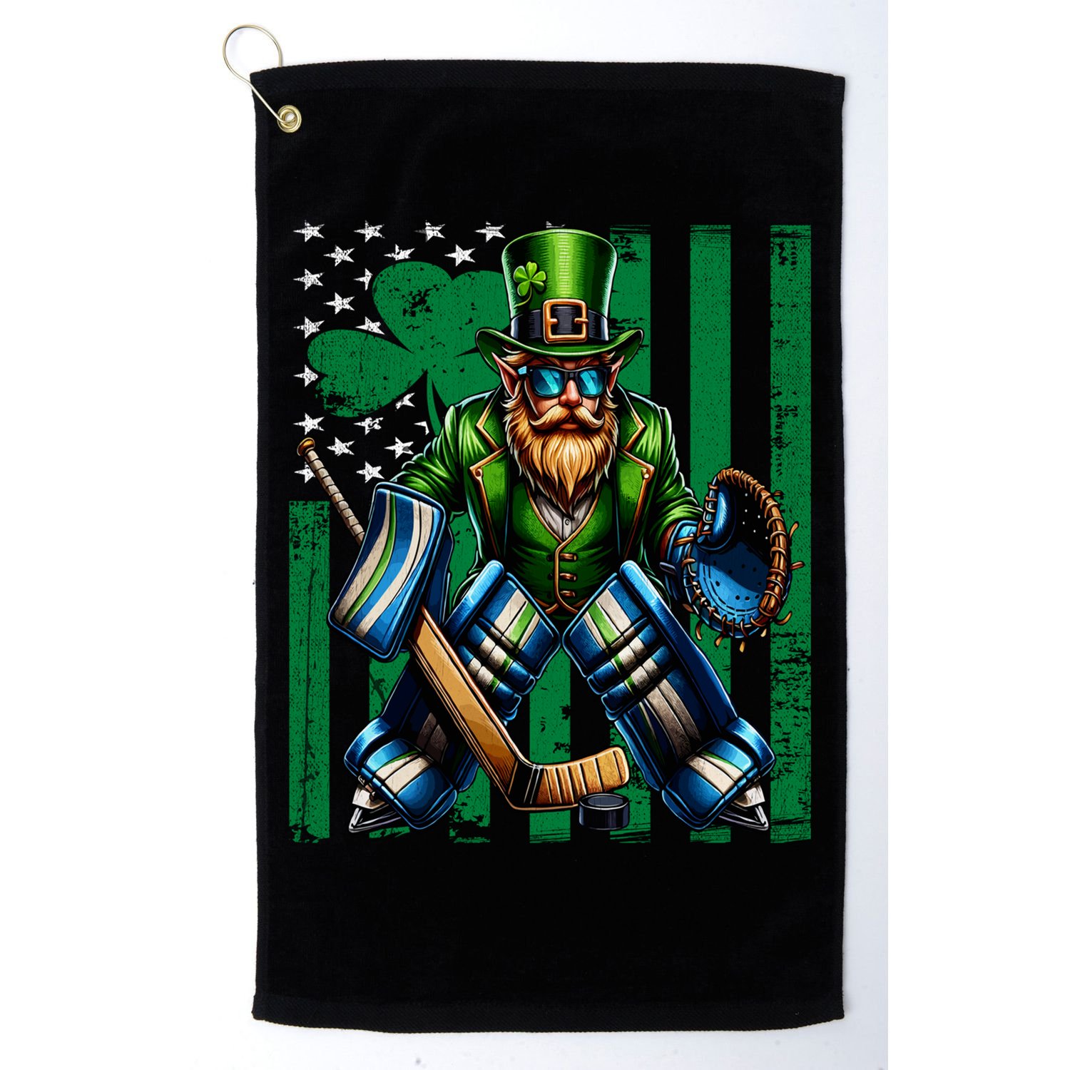 Hockey Goalie St Patricks Day Irish Shamrock American Flag Cool Gift Golf Towel