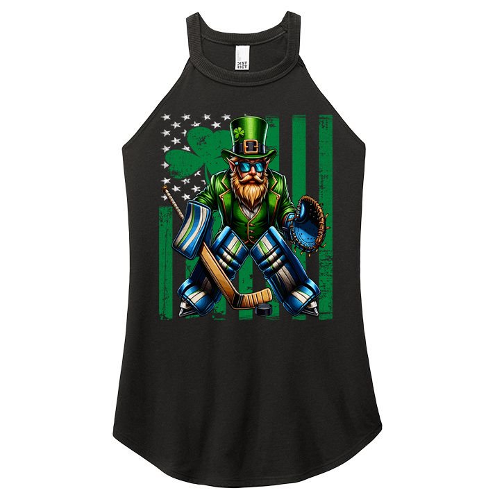 Hockey Goalie St Patricks Day Irish Shamrock American Flag Cool Gift Women's Perfect Tri Rocker Tank