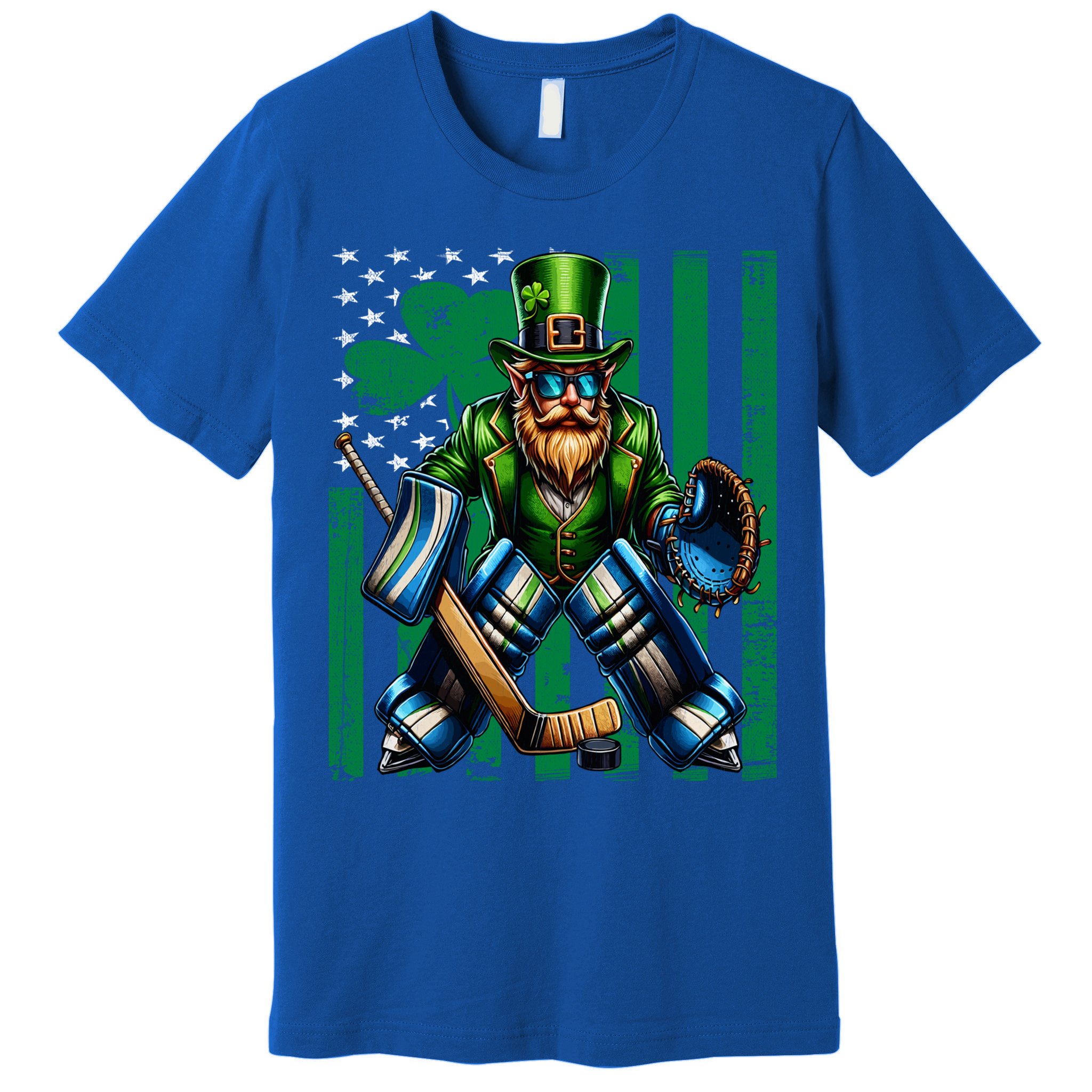 Hockey Goalie St Patricks Day Irish Shamrock American Flag Cool Gift Premium T-Shirt