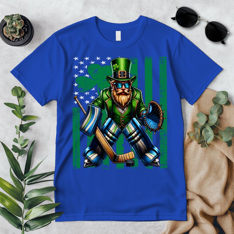 Hockey Goalie St Patricks Day Irish Shamrock American Flag Cool Gift Premium T-Shirt
