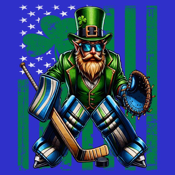 Hockey Goalie St Patricks Day Irish Shamrock American Flag Cool Gift Women's V-Neck T-Shirt