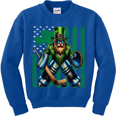 Hockey Goalie St Patricks Day Irish Shamrock American Flag Cool Gift Kids Sweatshirt