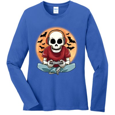 Halloween Gamer Skeleton Gaming Outfit Gift Ladies Long Sleeve Shirt