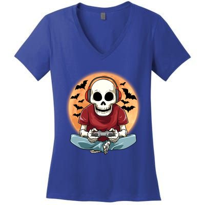 Halloween Gamer Skeleton Gaming Outfit Gift Women's V-Neck T-Shirt