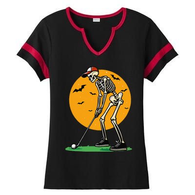 Halloween Golf Skeleton Golfer Funny Halloween Golfing Gift Ladies Halftime Notch Neck Tee