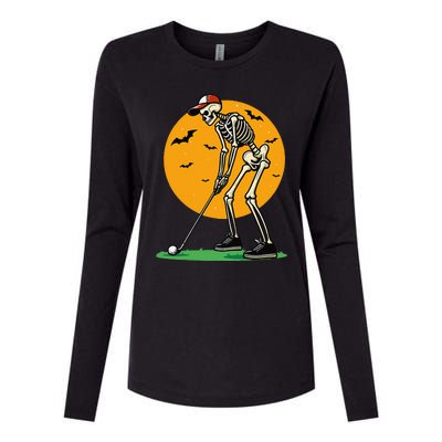 Halloween Golf Skeleton Golfer Funny Halloween Golfing Gift Womens Cotton Relaxed Long Sleeve T-Shirt