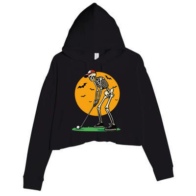 Halloween Golf Skeleton Golfer Funny Halloween Golfing Gift Crop Fleece Hoodie