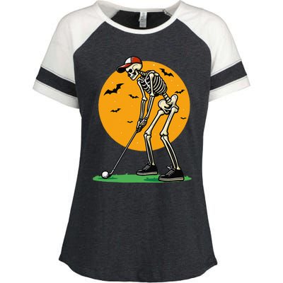 Halloween Golf Skeleton Golfer Funny Halloween Golfing Gift Enza Ladies Jersey Colorblock Tee