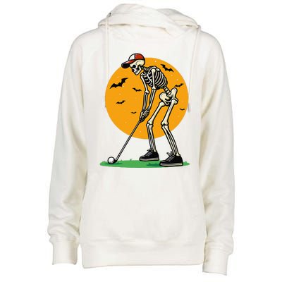 Halloween Golf Skeleton Golfer Funny Halloween Golfing Gift Womens Funnel Neck Pullover Hood