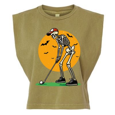 Halloween Golf Skeleton Golfer Funny Halloween Golfing Gift Garment-Dyed Women's Muscle Tee