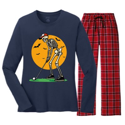 Halloween Golf Skeleton Golfer Funny Halloween Golfing Gift Women's Long Sleeve Flannel Pajama Set 