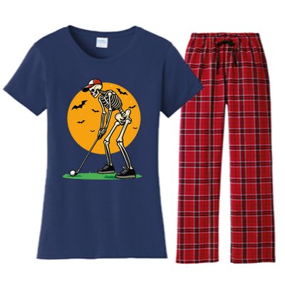 Halloween Golf Skeleton Golfer Funny Halloween Golfing Gift Women's Flannel Pajama Set