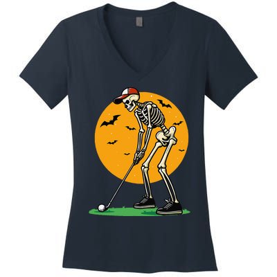 Halloween Golf Skeleton Golfer Funny Halloween Golfing Gift Women's V-Neck T-Shirt