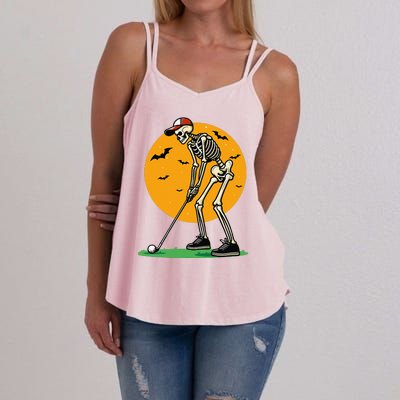 Halloween Golf Skeleton Golfer Funny Halloween Golfing Gift Women's Strappy Tank