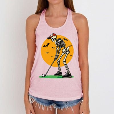 Halloween Golf Skeleton Golfer Funny Halloween Golfing Gift Women's Knotted Racerback Tank