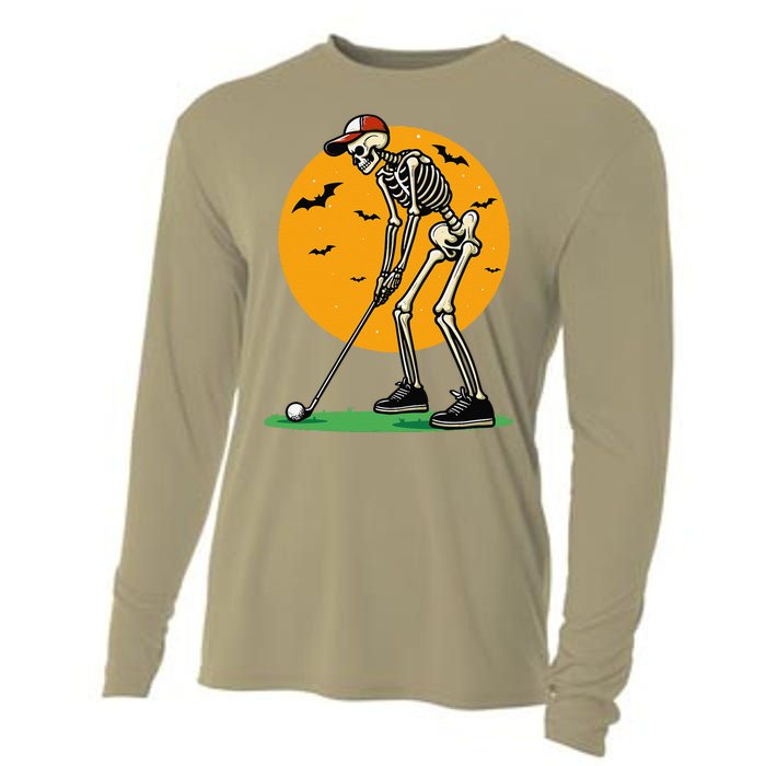 Halloween Golf Skeleton Golfer Funny Halloween Golfing Gift Cooling Performance Long Sleeve Crew