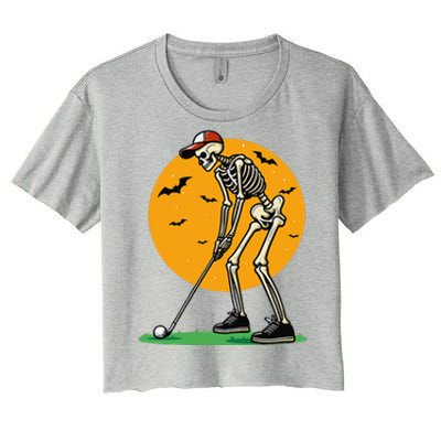 Halloween Golf Skeleton Golfer Funny Halloween Golfing Gift Women's Crop Top Tee