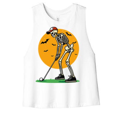 Halloween Golf Skeleton Golfer Funny Halloween Golfing Gift Women's Racerback Cropped Tank